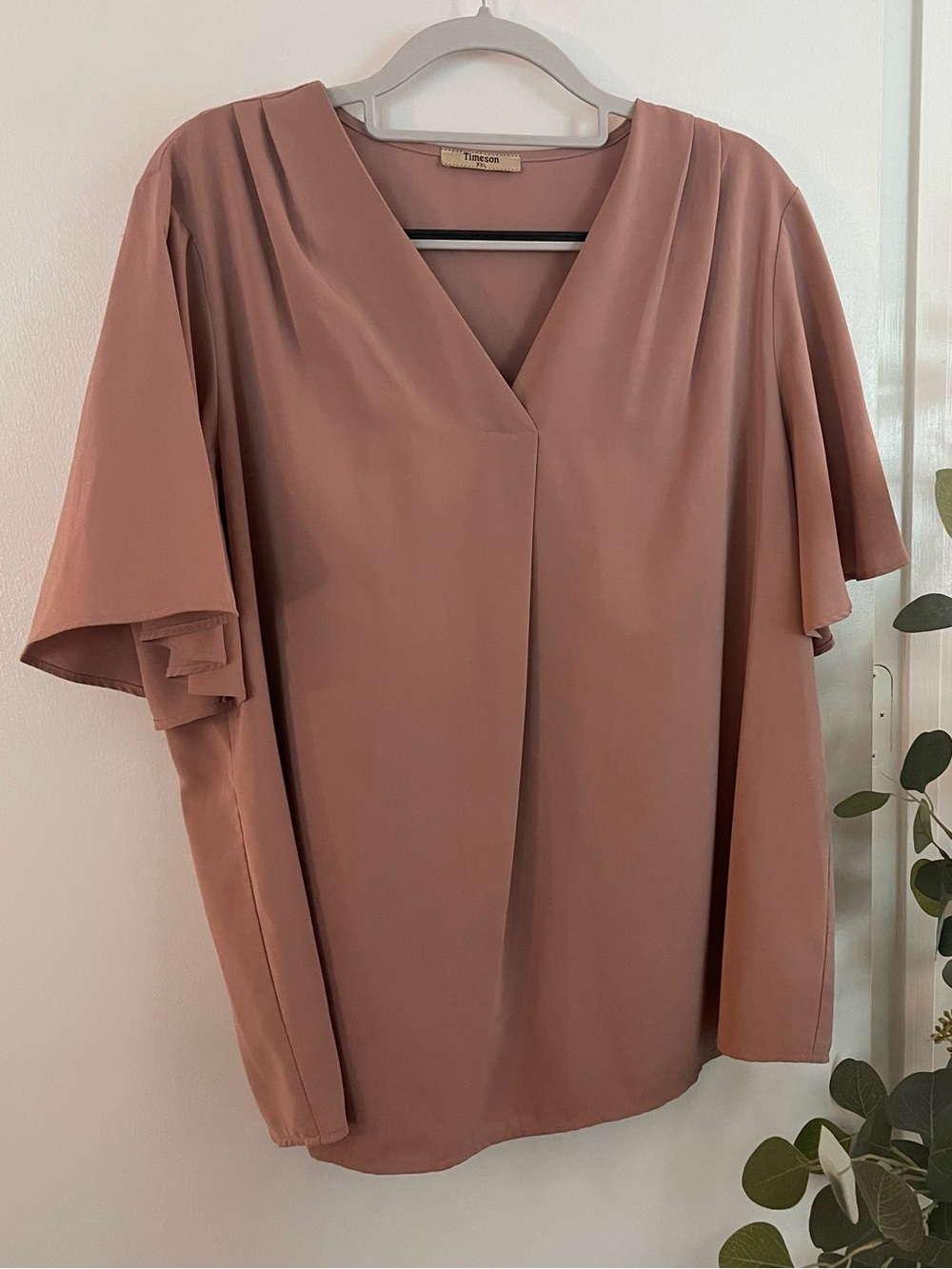 Dusty Rose Flutter-Sleeve V-Neck Blouse
